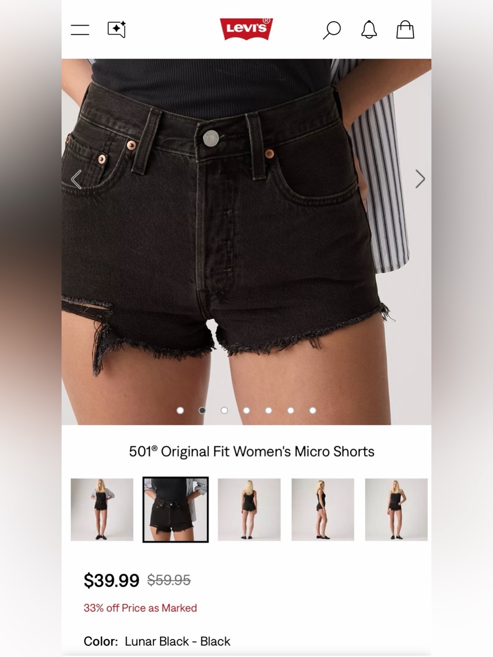 NWOT Levi’s 501 Black Denim High-Rise Cut Off Shorts - Picture 7 of 7